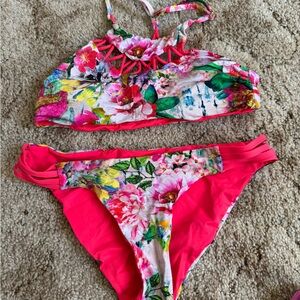 Floral Bikini Set with Pink Accents